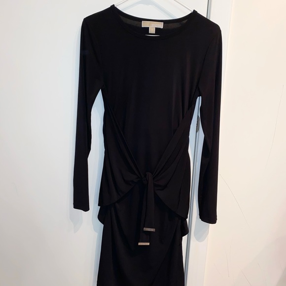 long sleeve black tie dress